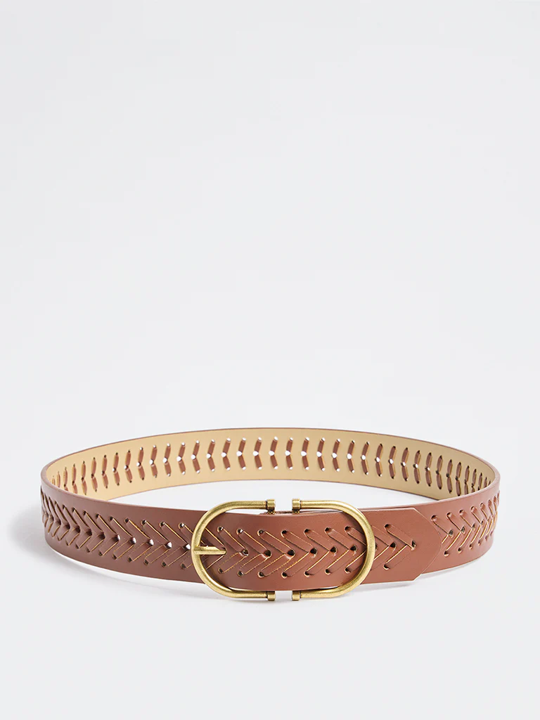 Westside Accessories Brown Woven Design Oval Buckle Belt