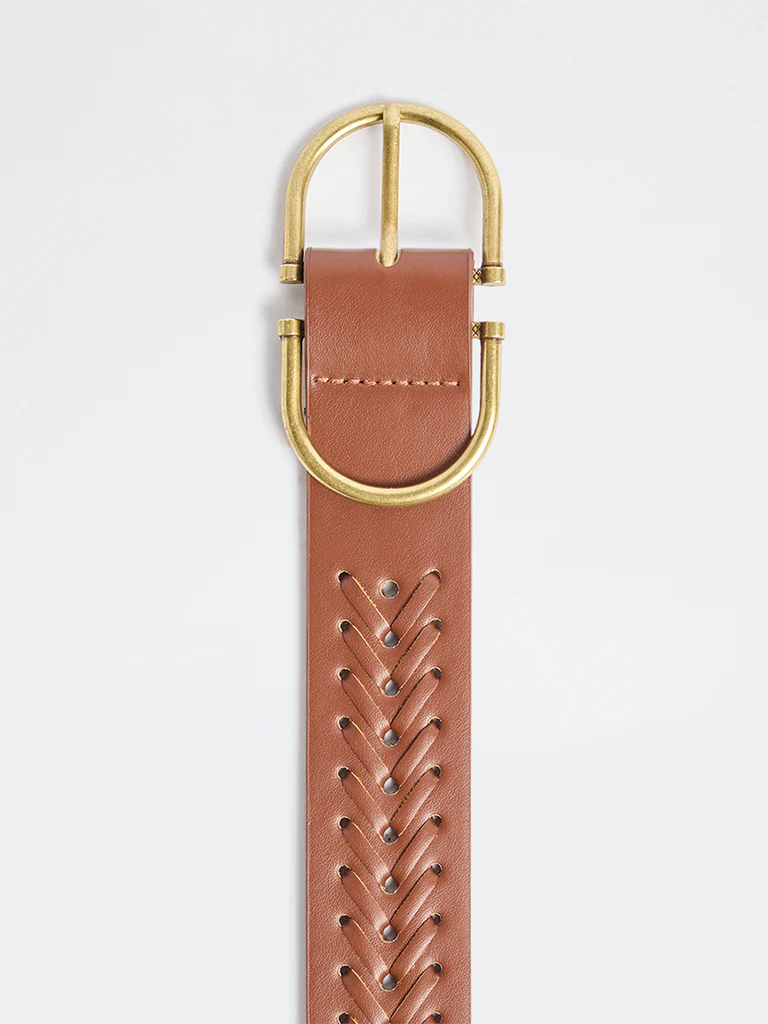 Westside Accessories Brown Woven Design Oval Buckle Belt - Image 3