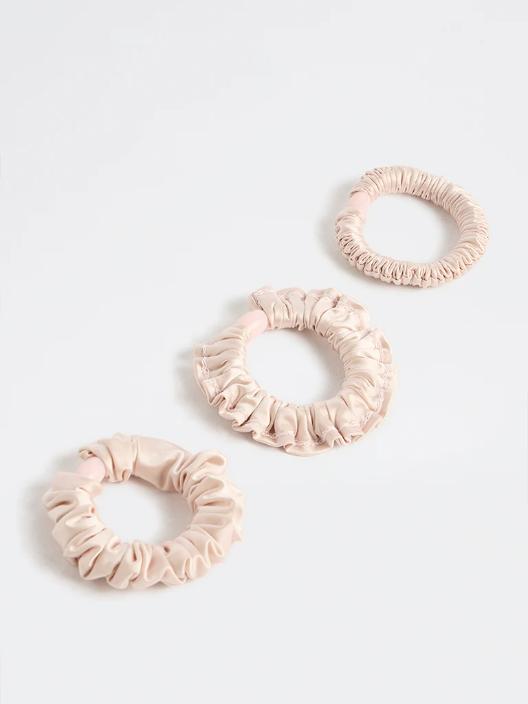 Westside Accessories Champagne Satin Scrunchies - Pack of 3 - Image 2