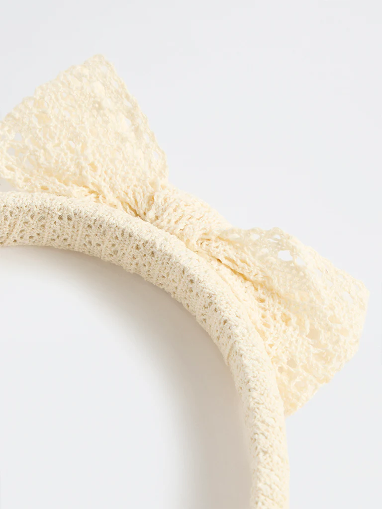 Westside Accessories Cream Lace Bow Hair Band - Image 3