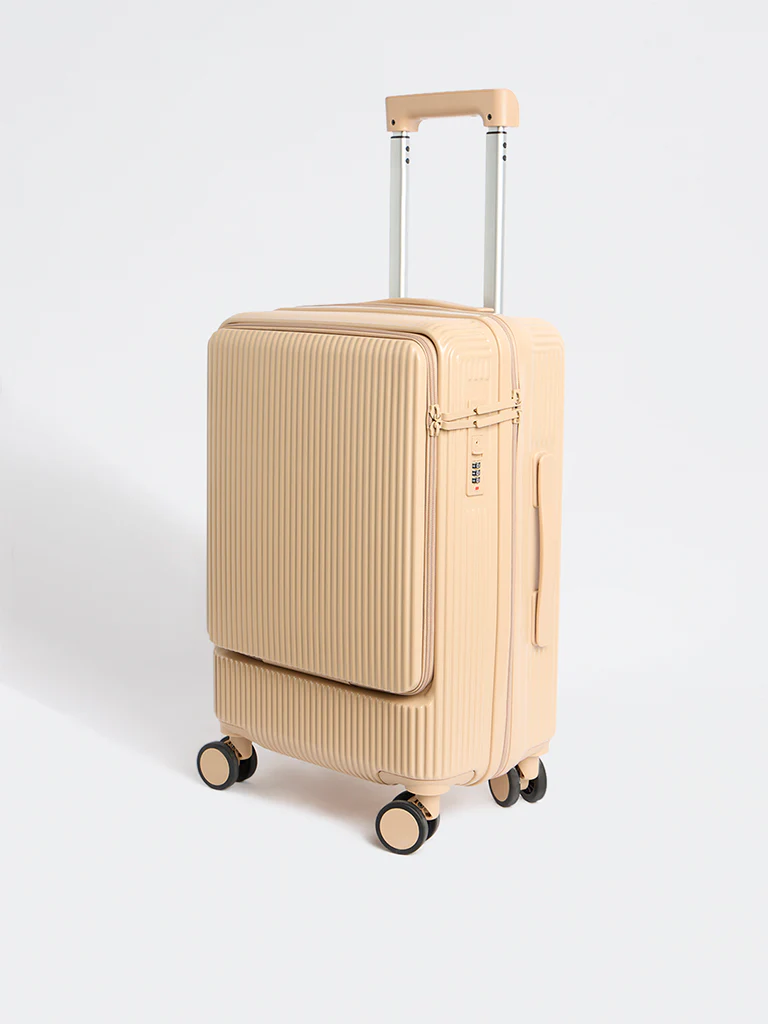 Westside Accessories Cream Ribbed Travel Suitcase - Image 2