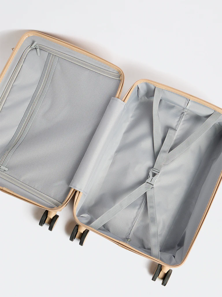 Westside Accessories Cream Ribbed Travel Suitcase - Image 4