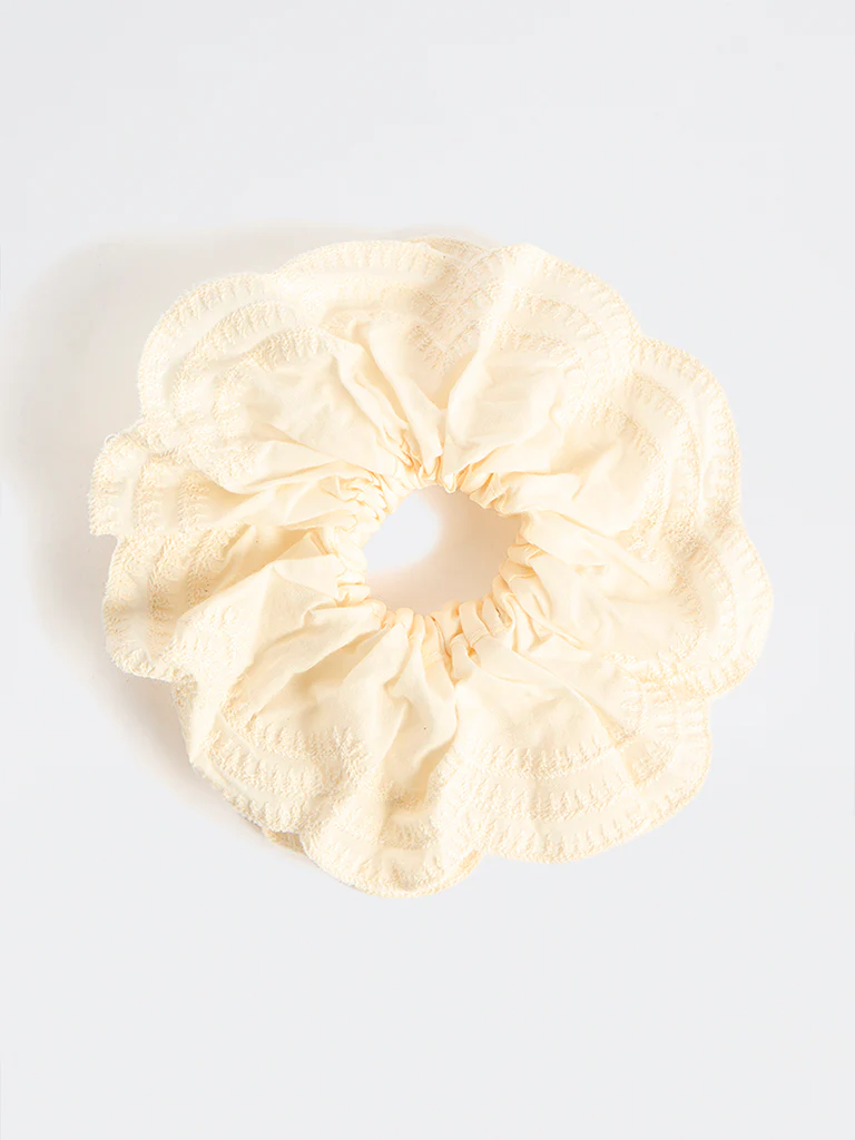 Westside Accessories Cream Textured Scrunchie