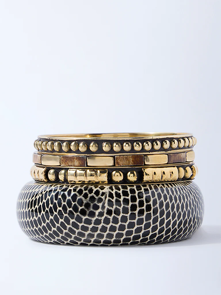 Westside Accessories Gold and Black Stack Bangles - Pack of 4