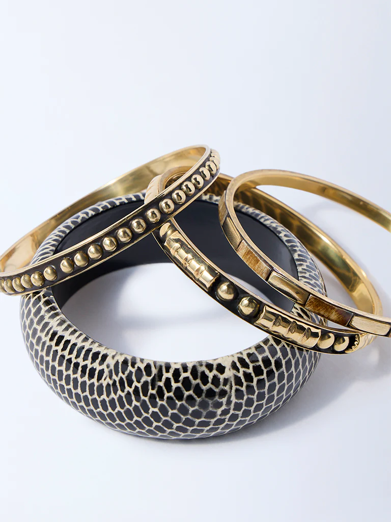 Westside Accessories Gold and Black Stack Bangles - Pack of 4 - Image 3