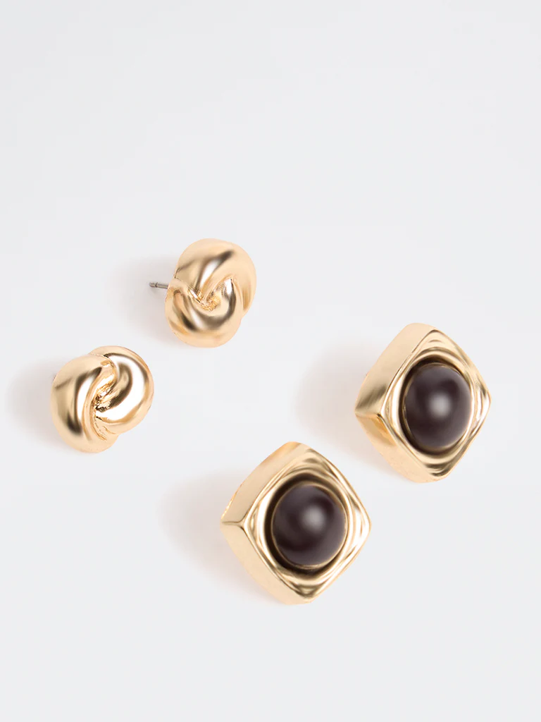 Westside Accessories Gold and Black Stud Earrings - Pack of 2 - Image 2