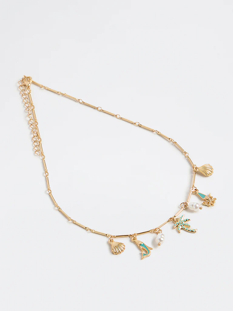 Westside Accessories Gold and Blue Multi Charms Necklace - Image 2