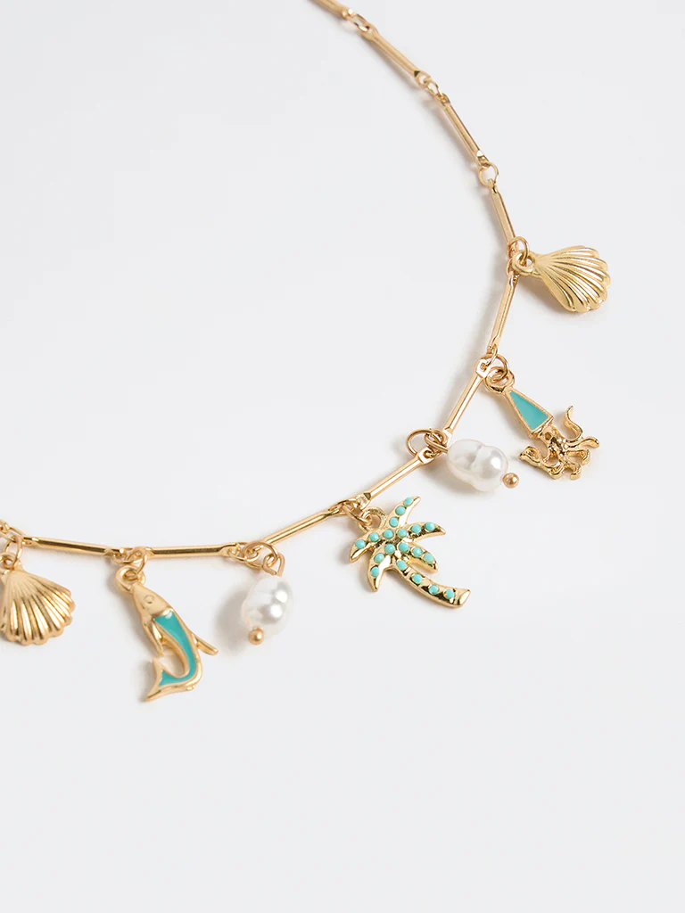 Westside Accessories Gold and Blue Multi Charms Necklace - Image 3