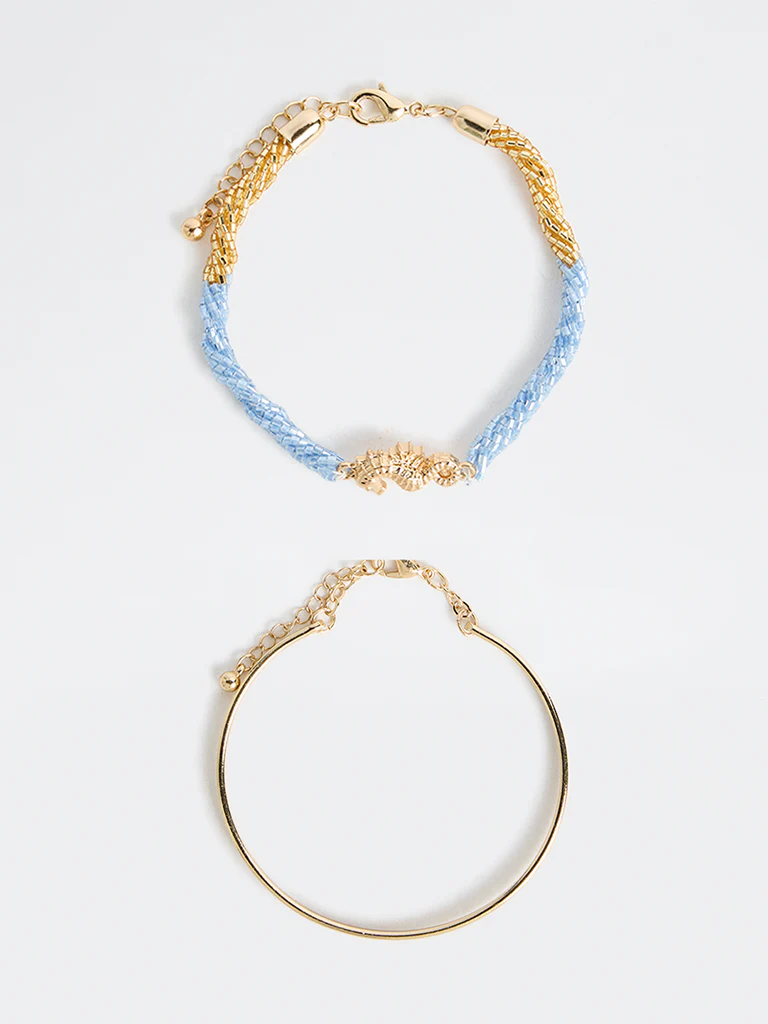 Westside Accessories Gold and Blue Seahorse Bracelets - Pack of 2