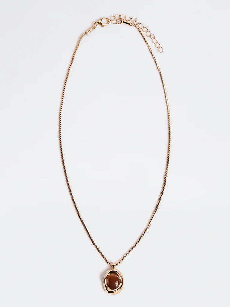 Westside Accessories Gold and Brown Resin Pendant Necklace