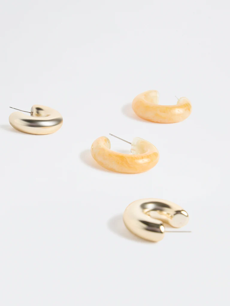 Westside Accessories Gold and Orange Hoop Earrings - Image 3