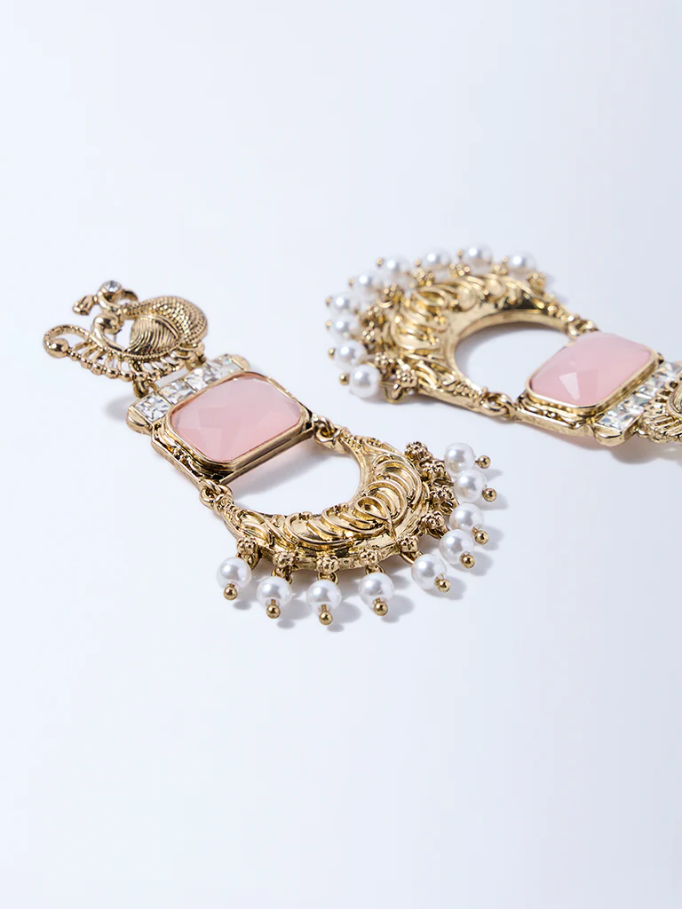 Westside Accessories Gold and Pink Pearlescent Dangler Earrings - Image 3