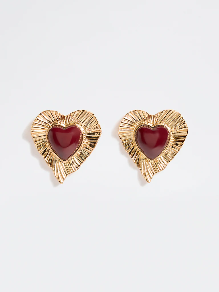 Westside Accessories Gold and Plum Statement Resin Heart Earrings