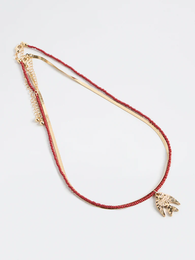 Westside Accessories Gold and Red Fish and Snake Necklaces - Pack of 2 - Image 2