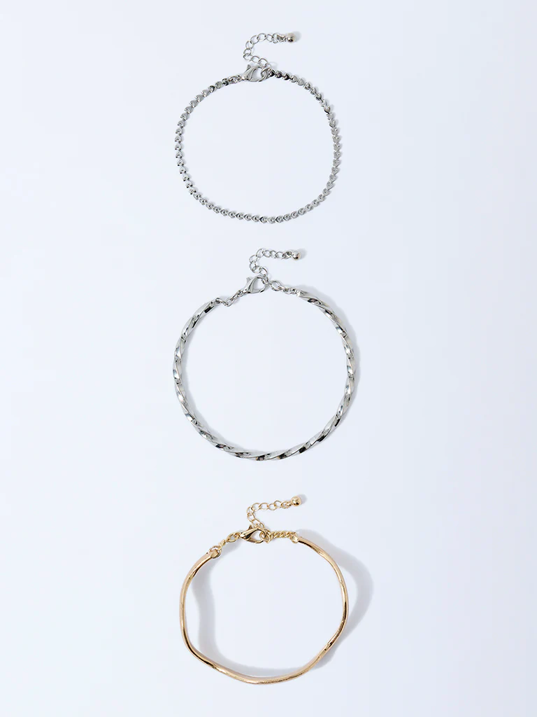 Westside Accessories Gold and Silver Chain and Cuff Bracelets - Pack of 3