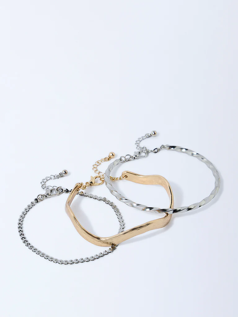 Westside Accessories Gold and Silver Chain and Cuff Bracelets - Pack of 3 - Image 2