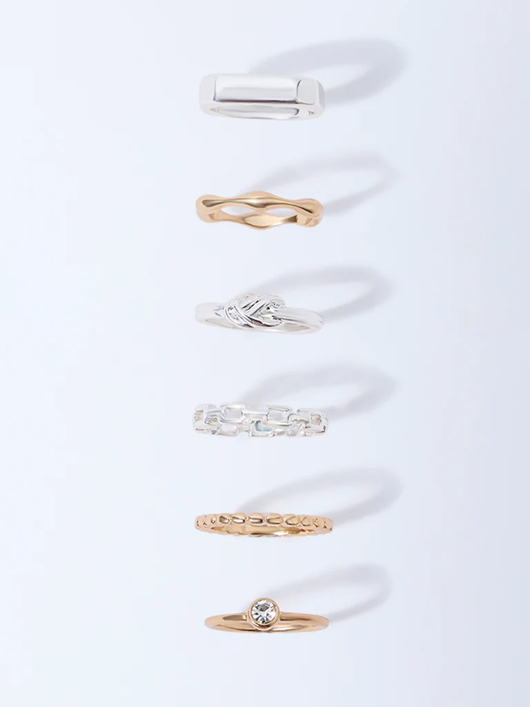 Westside Accessories Gold and Silver Dual Tone Finish Stacking Rings - Pack of 3