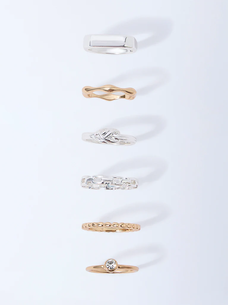 Westside Accessories Gold and Silver Dual Tone Finish Stacking Rings - Pack of 3