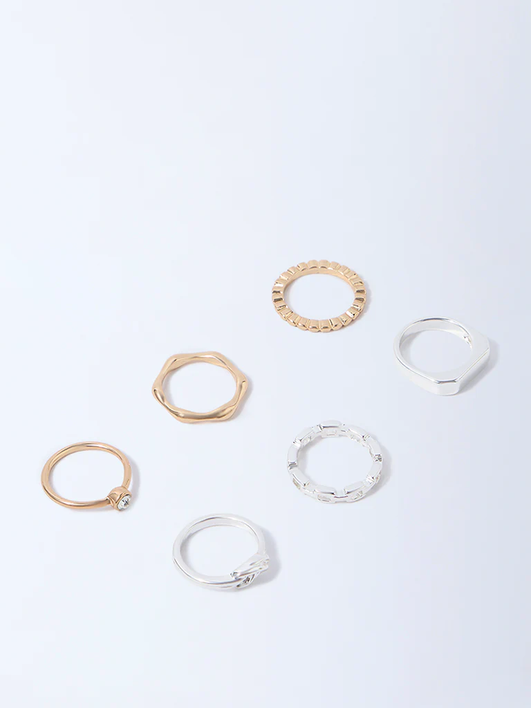 Westside Accessories Gold and Silver Dual Tone Finish Stacking Rings - Pack of 3 - Image 2
