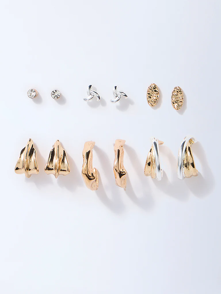 Westside Accessories Gold and Silver Dual Tone Finish Studs and Hoops - Pack of 6