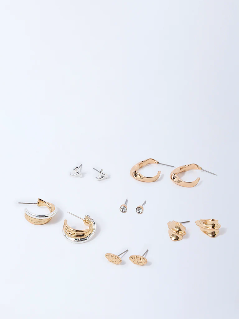 Westside Accessories Gold and Silver Dual Tone Finish Studs and Hoops - Pack of 6 - Image 2