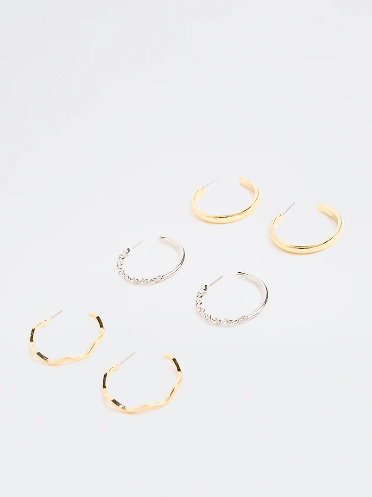 Westside Accessories Gold and Silver Dual-Tone Hoop Earrings (Pack of 3) - Image 2