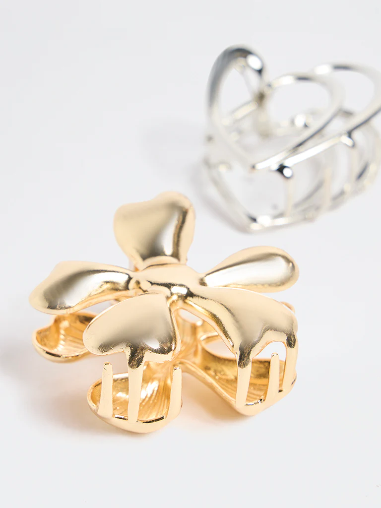 Westside Accessories Gold and Silver Flower and Heart Hair Clips - Pack of 2 - Image 3