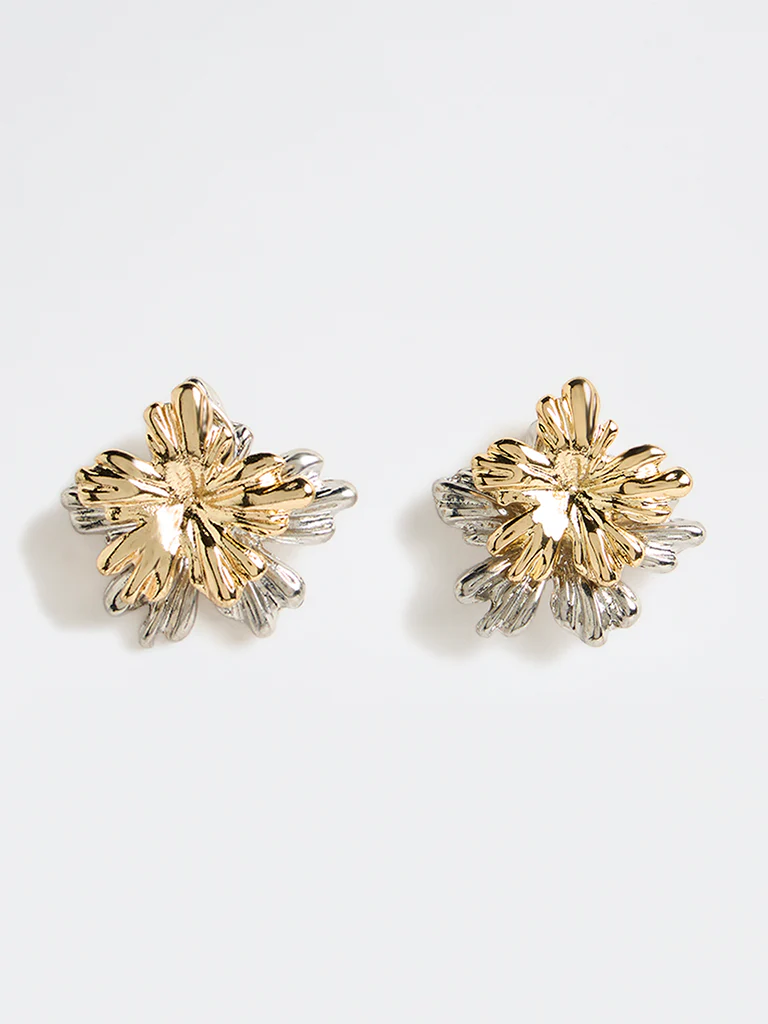 Westside Accessories Gold and Silver Flower Stud Earrings