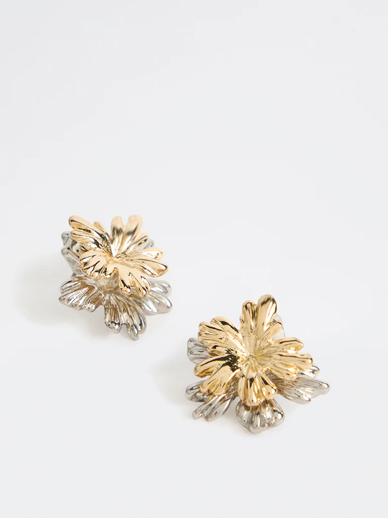 Westside Accessories Gold and Silver Flower Stud Earrings - Image 2