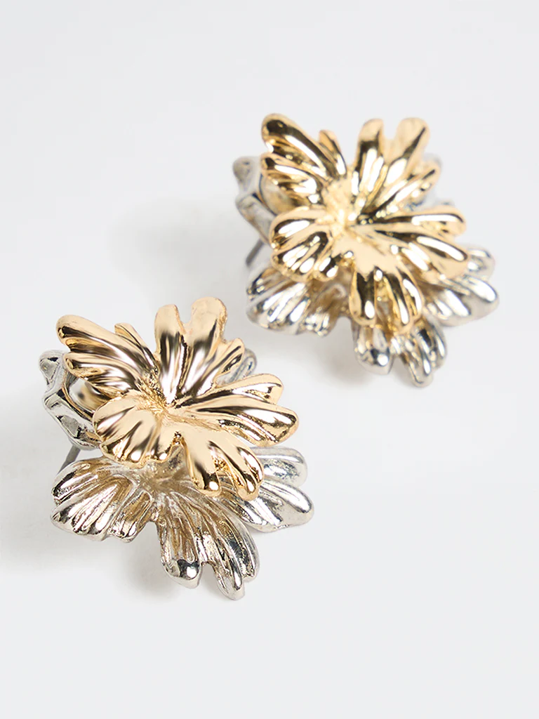 Westside Accessories Gold and Silver Flower Stud Earrings - Image 3