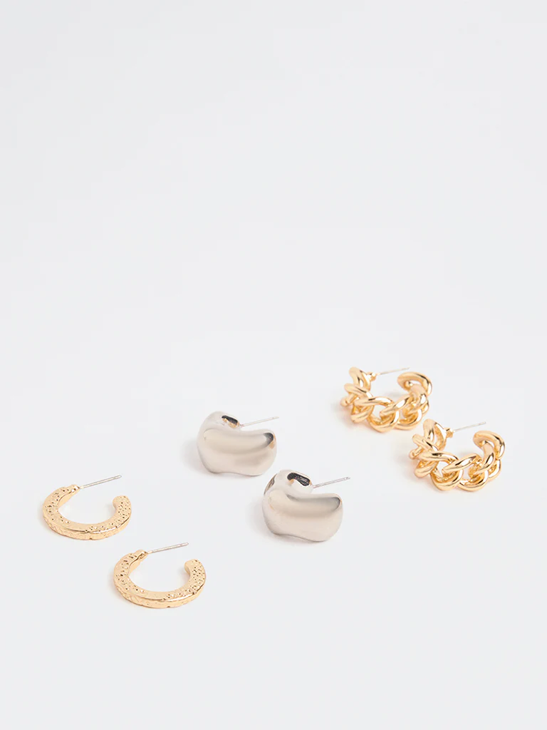 Westside Accessories Gold and Silver Mixed Metal Hoop Earrings (Pack of 3) - Image 2