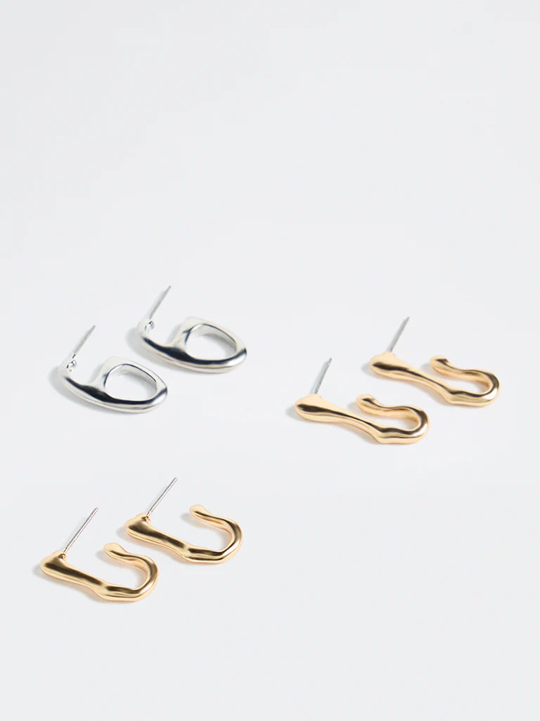 Westside Accessories Gold and Silver Multi-Shape Hoop Earrings - Pack of 3