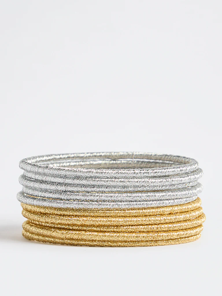 Westside Accessories Gold and Silver Shimmer Bangles - Pack of 10