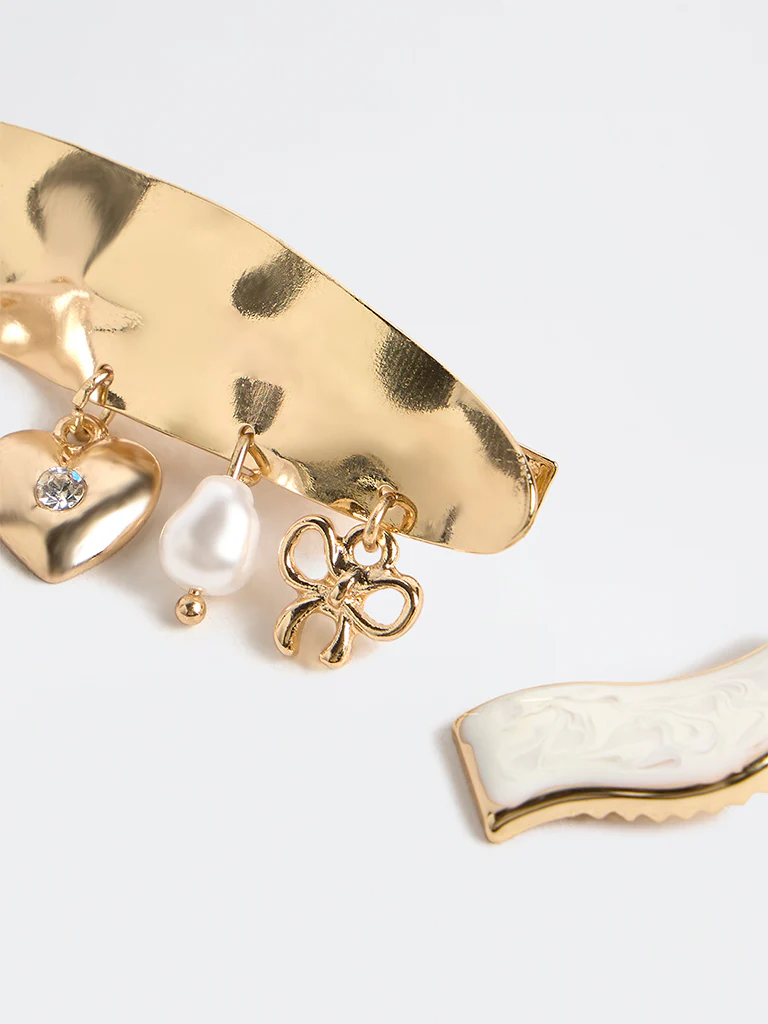 Westside Accessories Gold and White Hair Clips - Pack of 2 - Image 3