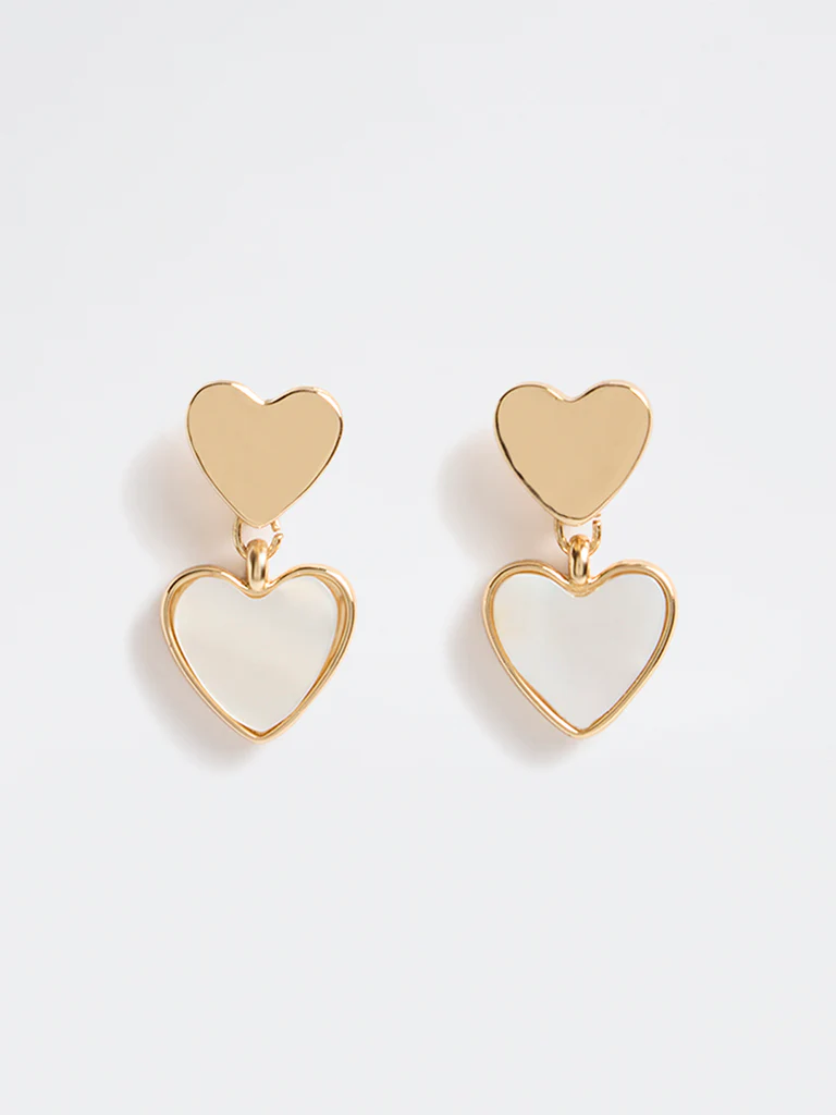 Westside Accessories Gold and White Heart Earrings