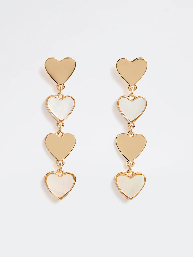 Westside Accessories Gold and White Multi Heart Dangler Earrings
