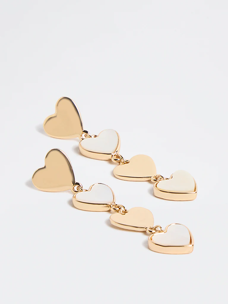 Westside Accessories Gold and White Multi Heart Dangler Earrings - Image 2