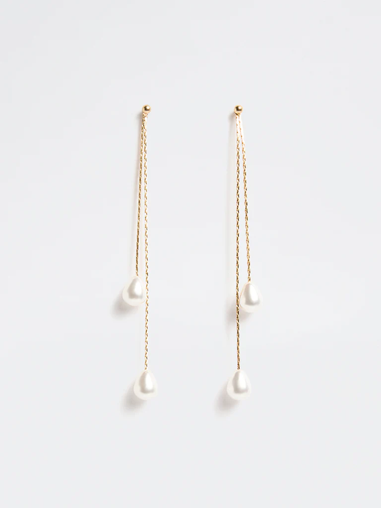 Westside Accessories Gold and White Pearl Dangler Earrings
