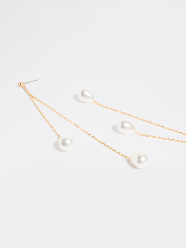 Westside Accessories Gold and White Pearl Dangler Earrings - Image 3