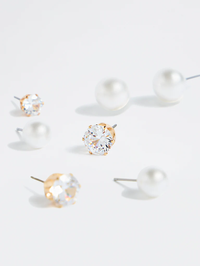 Westside Accessories Gold and White Stud Earrings - Pack of 5 - Image 2