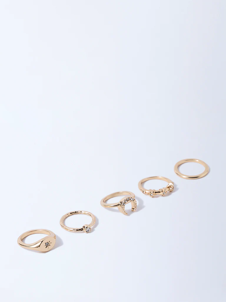 Westside Accessories Gold Assorted Celestial Rings - Pack of 5