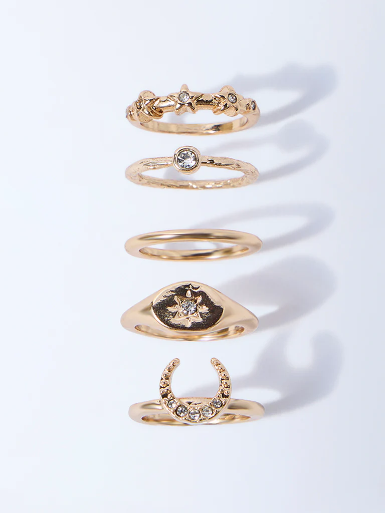 Westside Accessories Gold Assorted Celestial Rings - Pack of 5 - Image 2