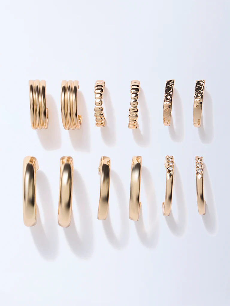 Westside Accessories Gold Assorted Hoop Earrings - Pack of 6