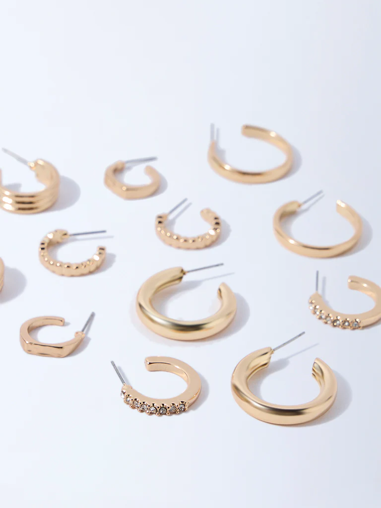 Westside Accessories Gold Assorted Hoop Earrings - Pack of 6 - Image 3