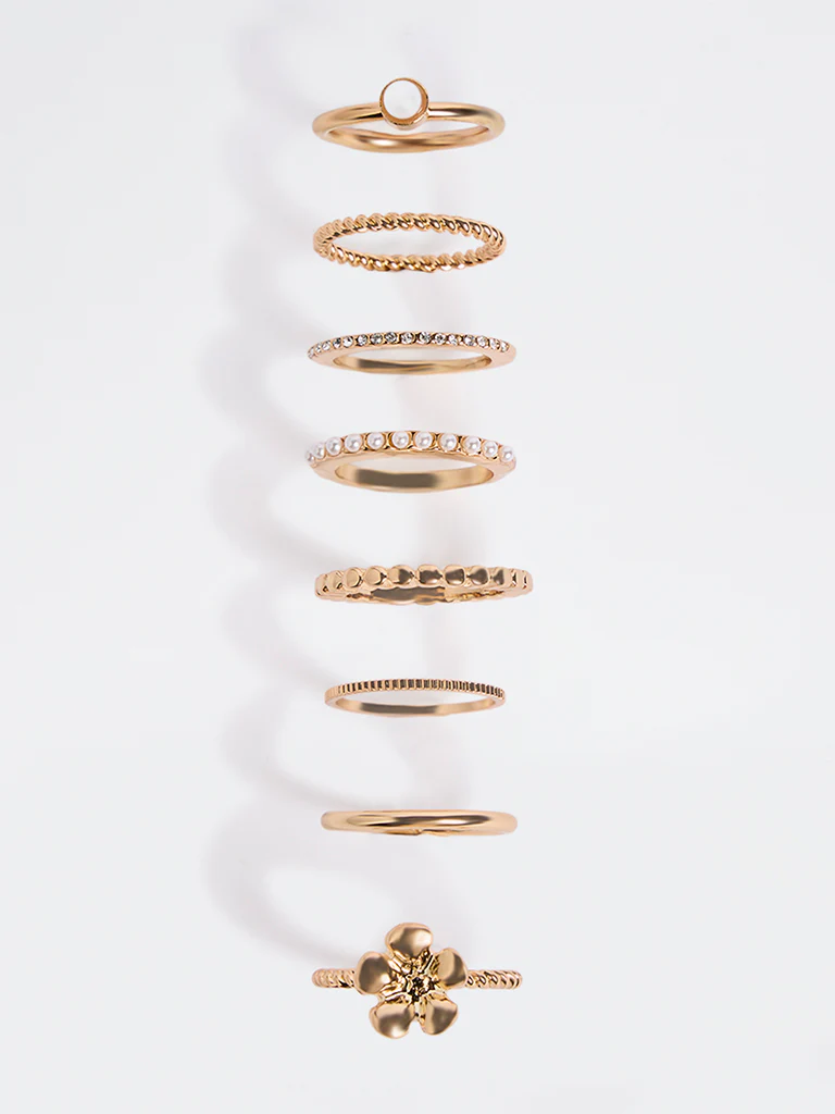 Westside Accessories Gold Assorted Rings (Pack of 8)