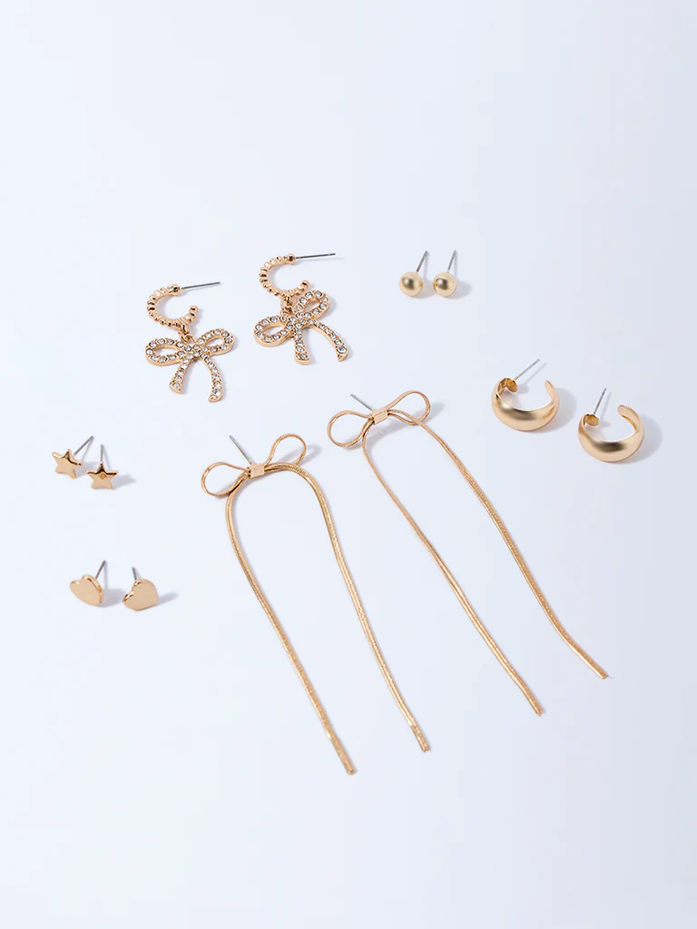 Westside Accessories Gold Bow and Hearts Earrings - Pack of 6 - Image 2