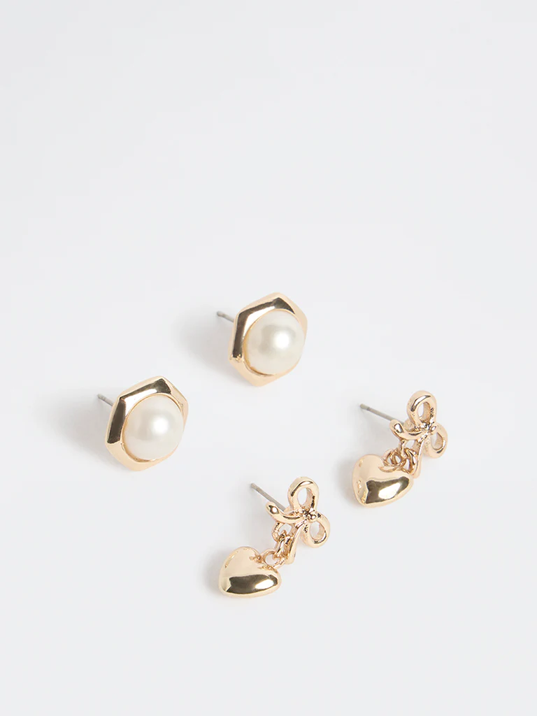 Westside Accessories Gold Bow and Pearl Earrings - Pack of 2 - Image 2