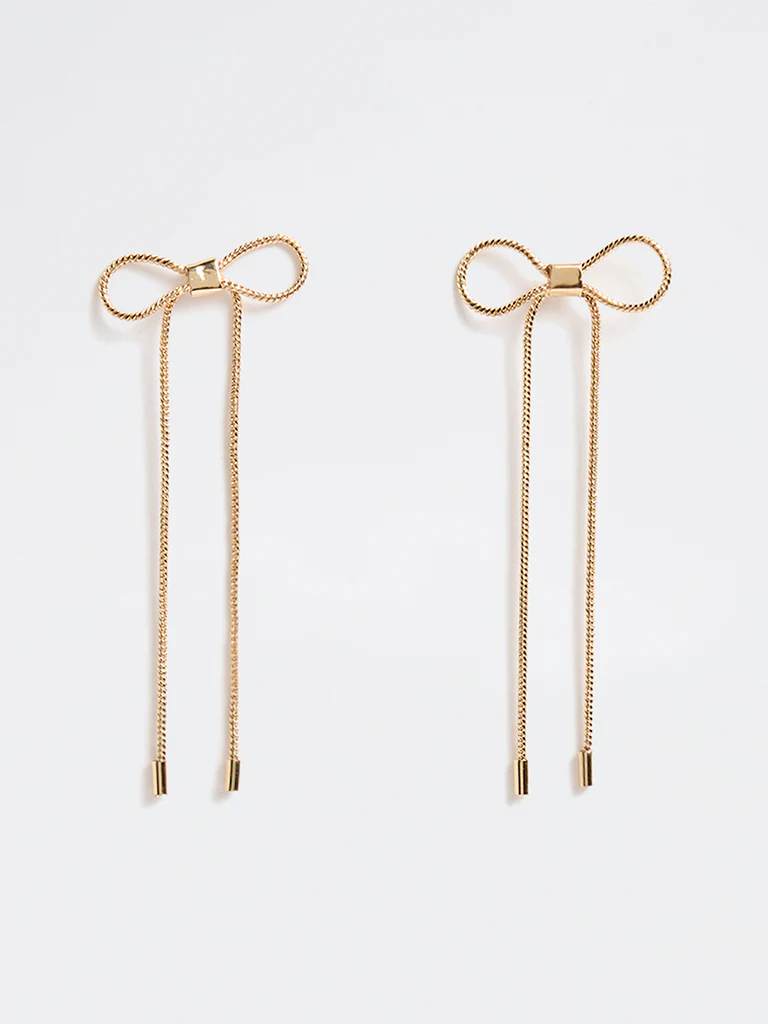 Westside Accessories Gold Bow Detail Drop Earrings