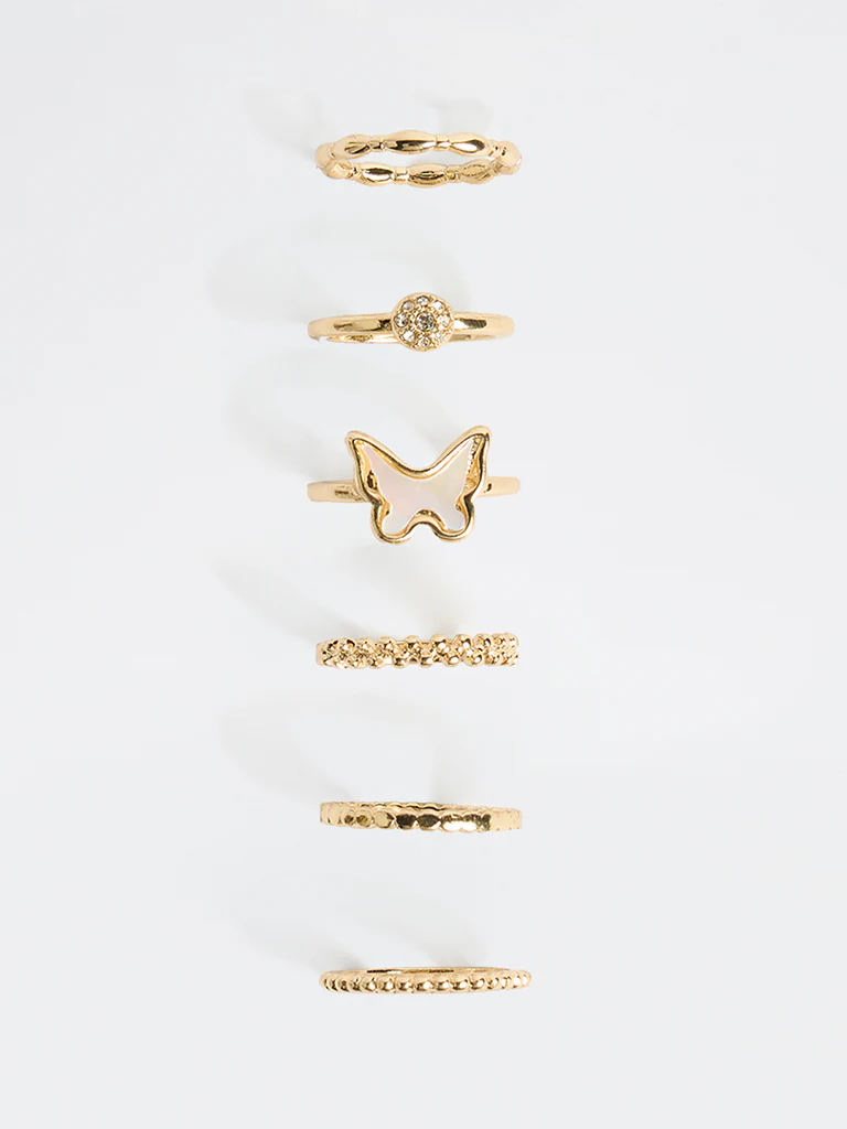 Westside Accessories Gold Butterfly Rings - Pack of 6