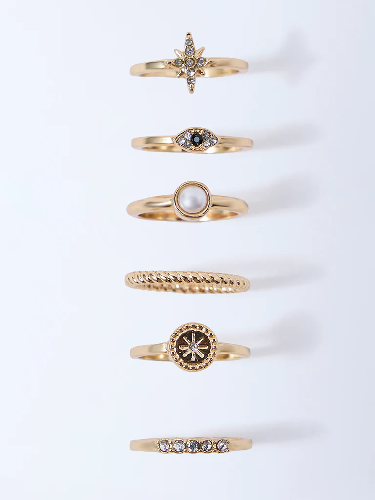 Westside Accessories Gold Celestial Assorted Charm Rings - Pack of 6 - Image 2